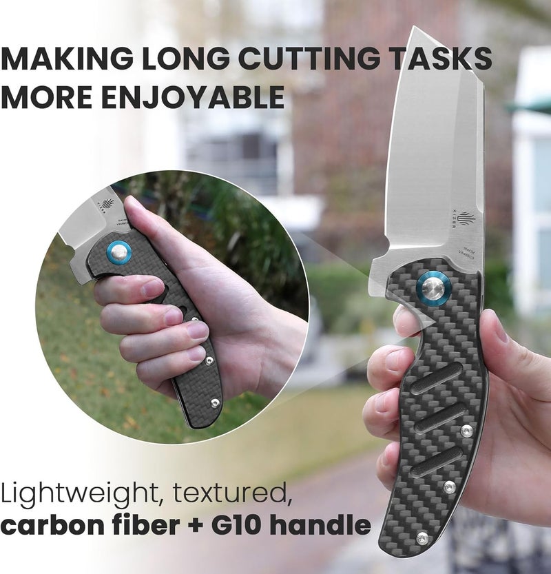 KIZER C01c (XL) Sheepdog Pocket Knife, 154CM Sheepsfoot Blade Folding Knife with Gray Carbon Fiber G10 Handle, Camping Knives with Clip for Men Women, EDC Hunting Survival Knives, V5488C3 - Image 3